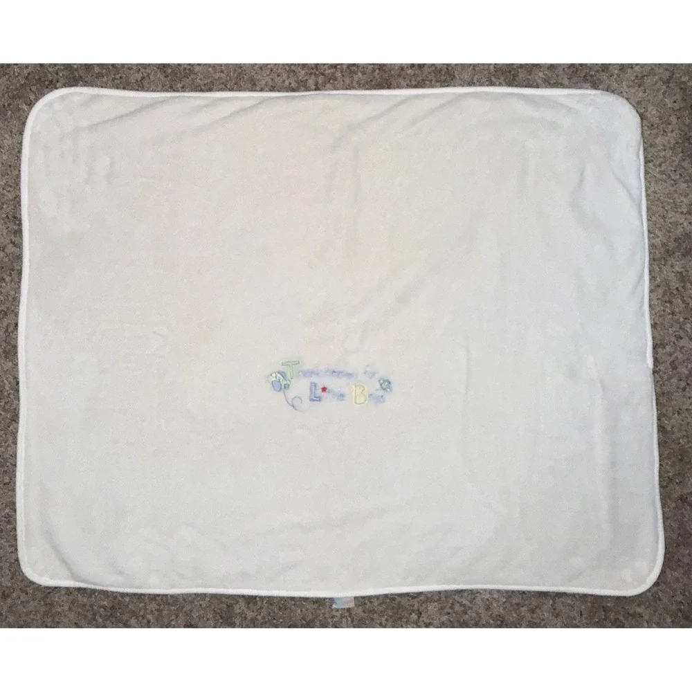 Just Born Plush White Thank Heaven for Little Boys Planes Baby Blanket 30x40